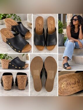 Blowfish Malibu Black Cork Wedge Slide Sandals Women’s Size 10